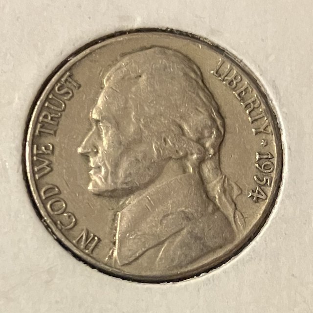 1954 S over D Jefferson nickel, Very Fine